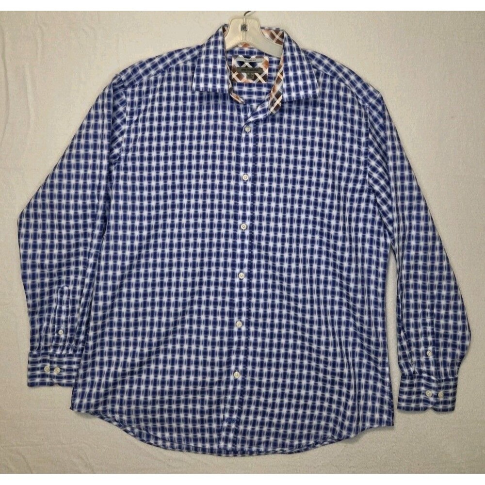 Johnston Murphy Shirt XL Blue Tailored Slim Fit Casual Button Down Office Career